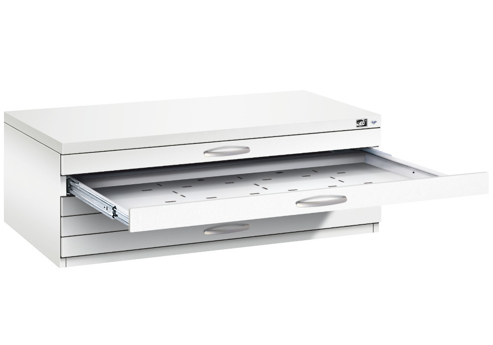 C+P drawer cabinet 7100, flat tray, steel, 1100 x 765 x 420 mm, white - 2