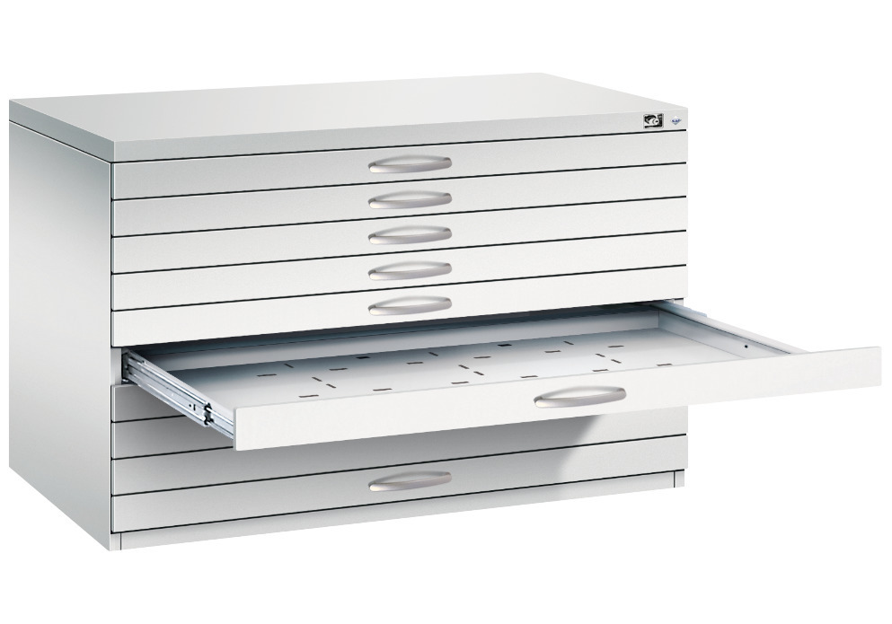 C+P drawer cabinet 7100, flat tray, steel, 1100 x 765 x 760 mm, light grey - 2