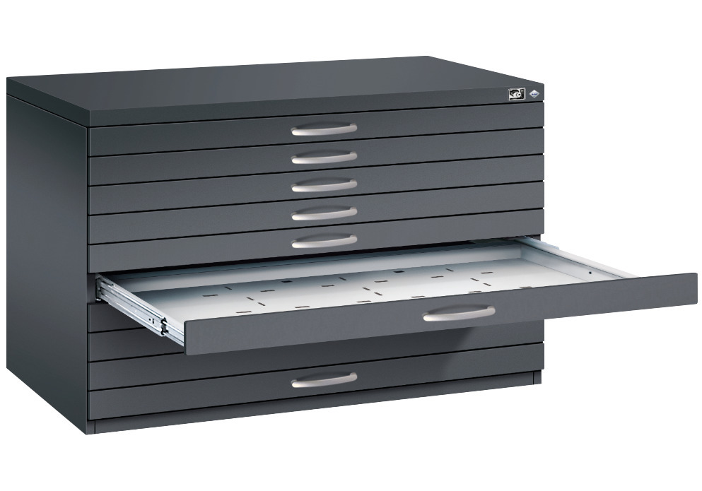 Armoire à tiroirs 7100, pour classement à plat, acier, 1100 x 765 x 760 mm, gris noir - 2