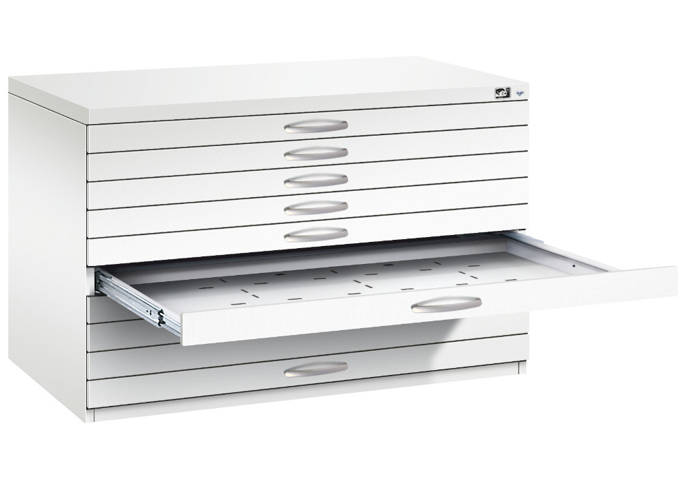 C+P drawer cabinet 7100, flat tray, steel, 1100 x 765 x 760 mm, white - 2