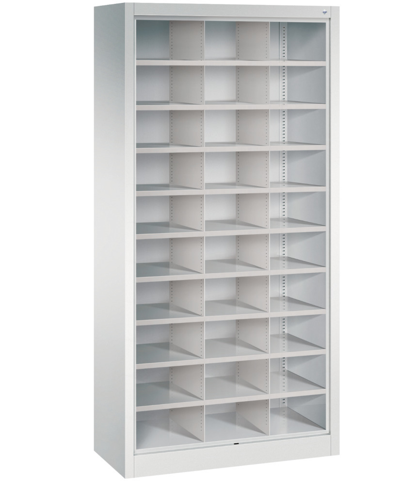 C+P office shelving with rear wall Acurado, distribution, 930 x 400 x 1950 mm, light grey, 30 comp