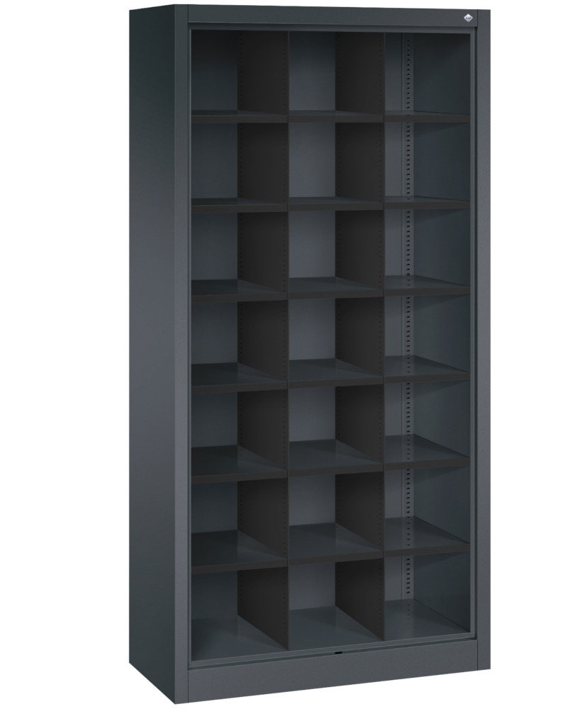 C+P office shelving with rear wall Acurado, distribution, 930 x 400 x 1950 mm, black grey, 21 comp - 1