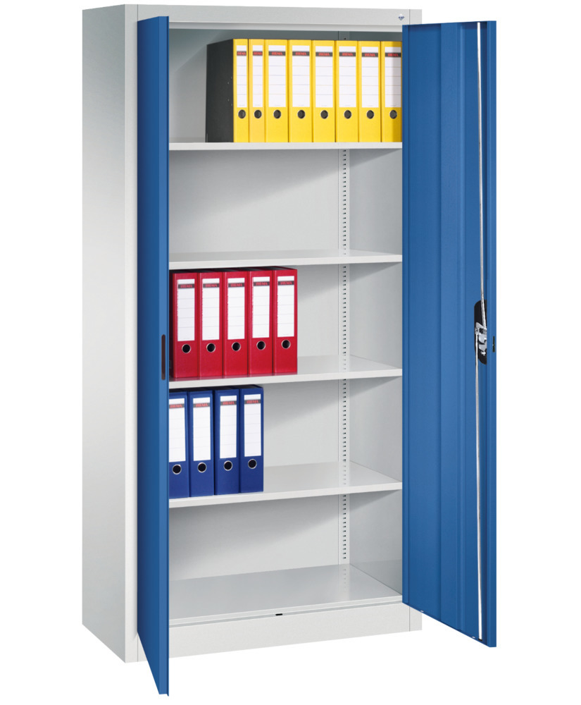 Kancelářská skříň s křídlovými dveřmi C+P Acurado, 930 x 400 x 1950 mm, sv. šedá/enciánově modrá - 3