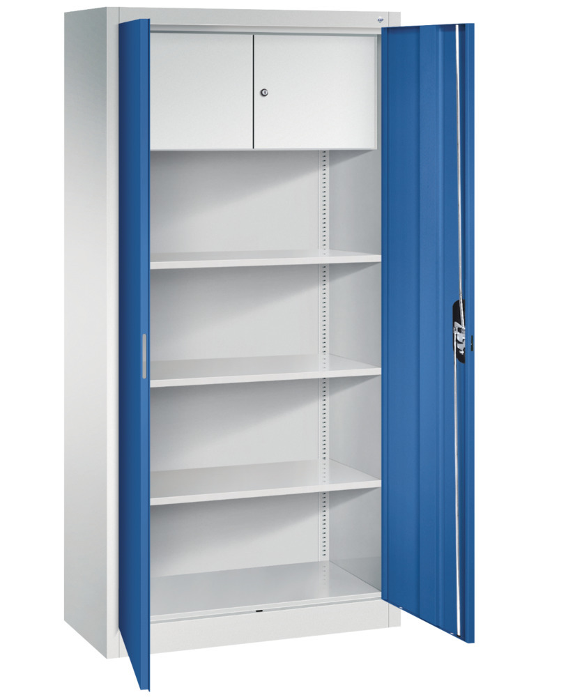 Kancelářská skříň s křídlovými dveřmi C+P Acurado, 930 x 400 x 1950 mm, sv. šedá / modrá, box - 2