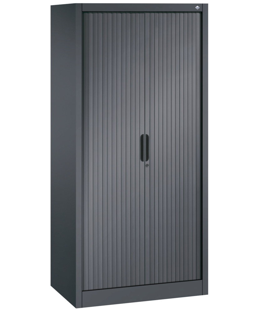 Kancelárska skriňa Omnispace, zalamovacie dvere 800 x 420 x 1660 mm, čierna/sivá - 1