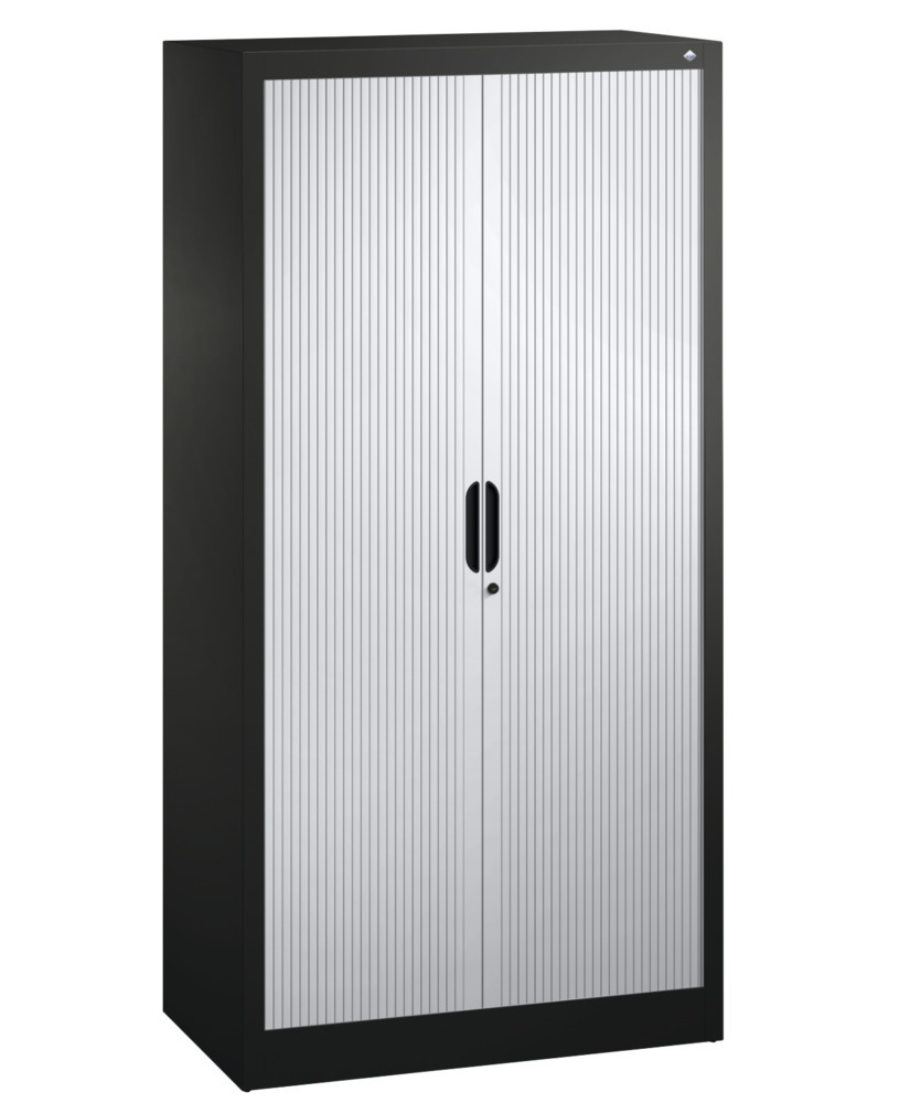 C+P roller shutter cabinet Omnispace, 800 x 420 x 1660 mm, black grey/light grey - 1