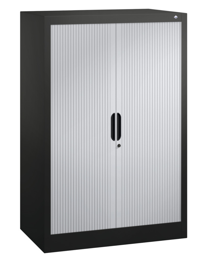 C+P roller shutter cabinet Omnispace, sideboard, 800 x 420 x 1230 mm, black grey/light grey - 1