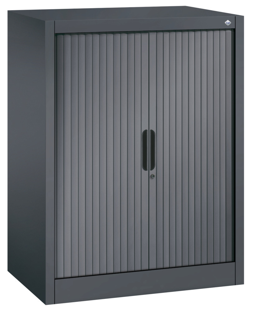 Armadio C+P Omnispace a serranda avvolgibile, formato madia, 800 x 420 x 1030mm, grigio nero - 1