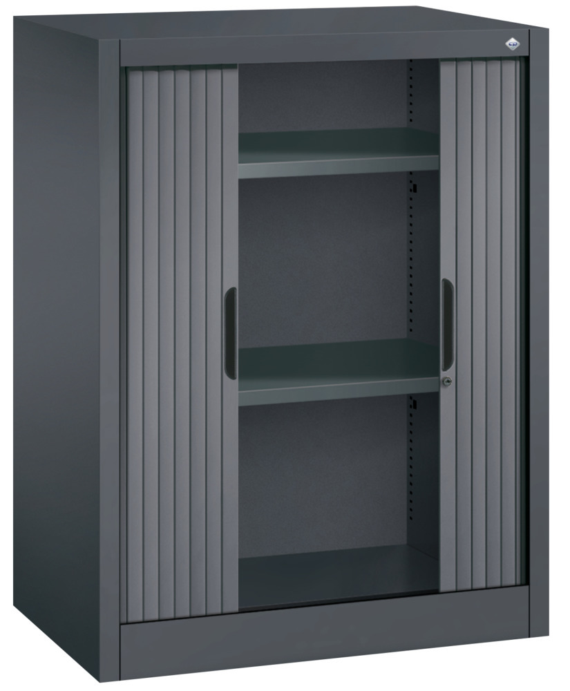 Armadio C+P Omnispace a serranda avvolgibile, formato madia, 800 x 420 x 1030mm, grigio nero - 2