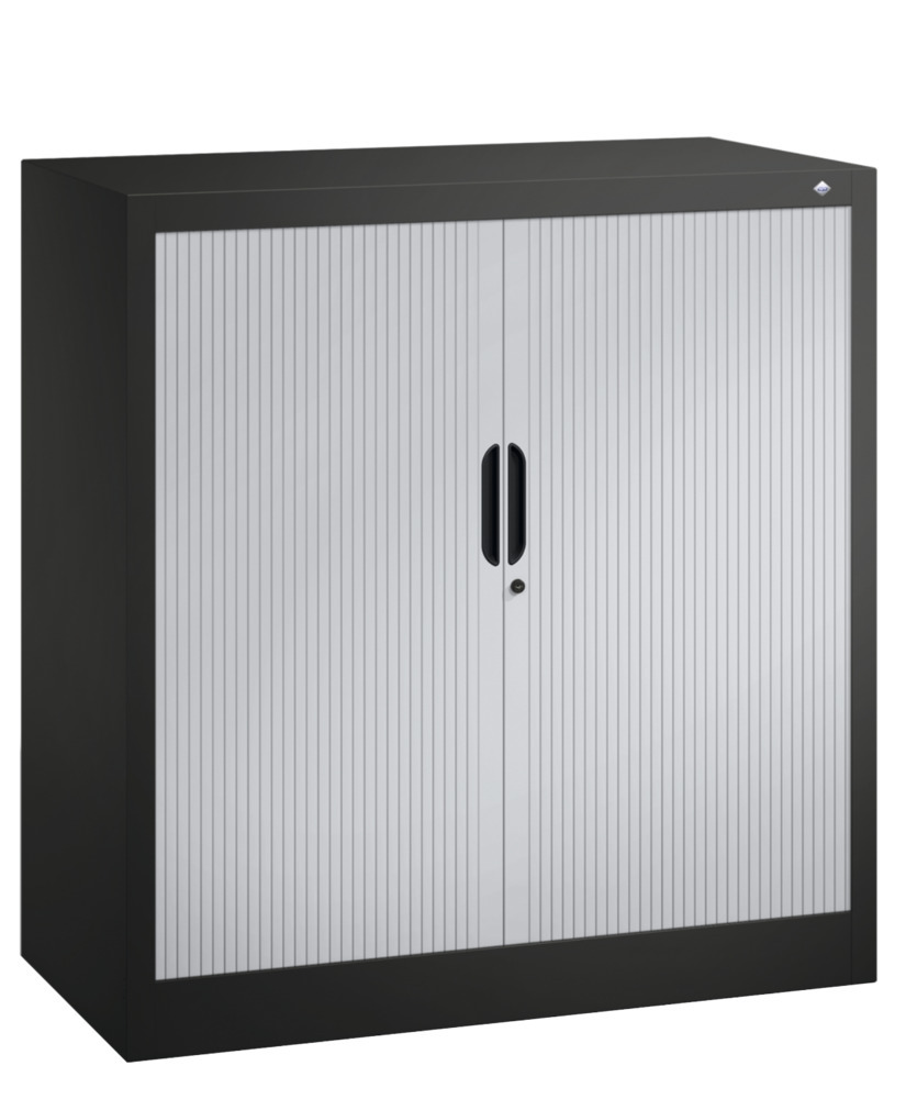 C+P roller shutter cabinet Omnispace, sideboard, 1000 x 420 x 1030 mm, black grey/light grey - 1