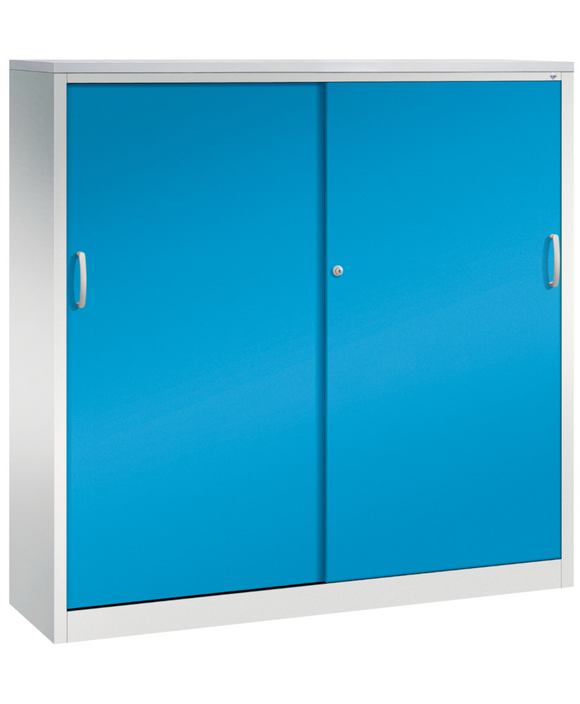 Armario auxiliar de puertas correderas C+P Acurado, 1600 x 400 x 1600 mm, gris claro/azul claro - 1