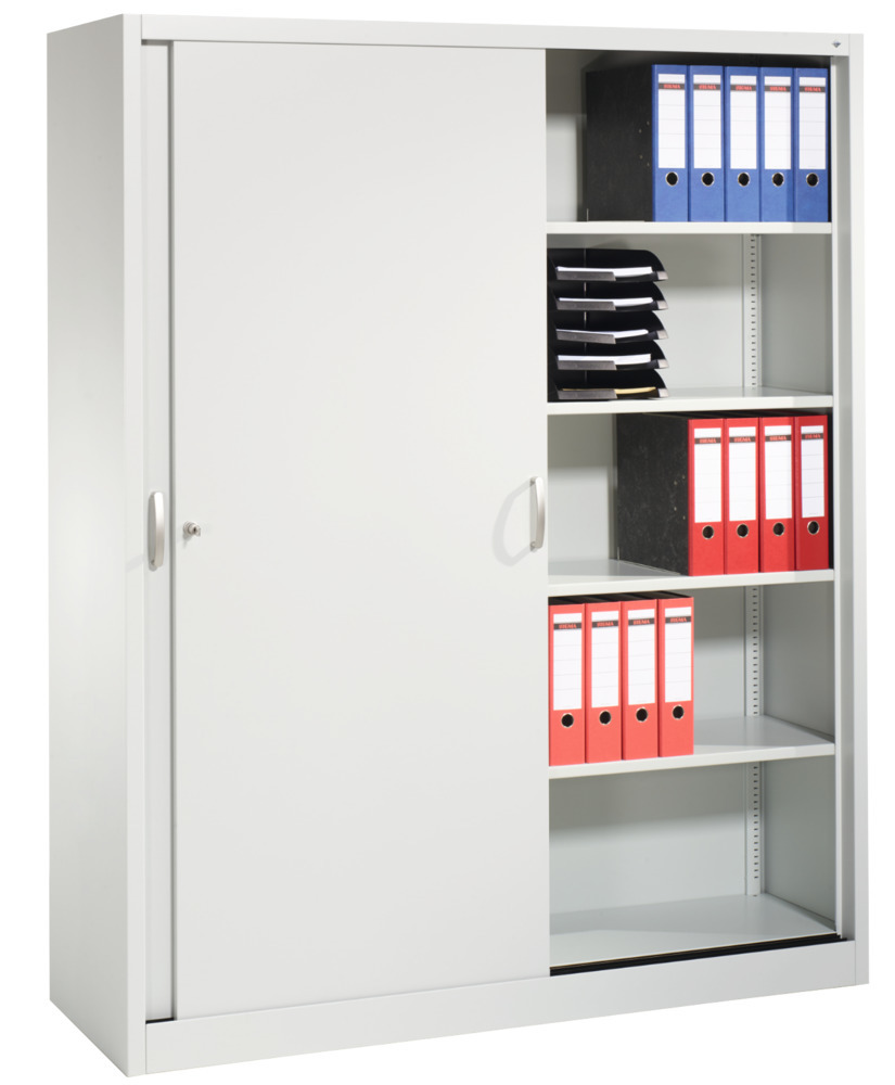 Kancelářská skříňka s posuvnými dveřmi C+P Acurado, 1600 x 500 x 1950 mm, sv. šedá - 2