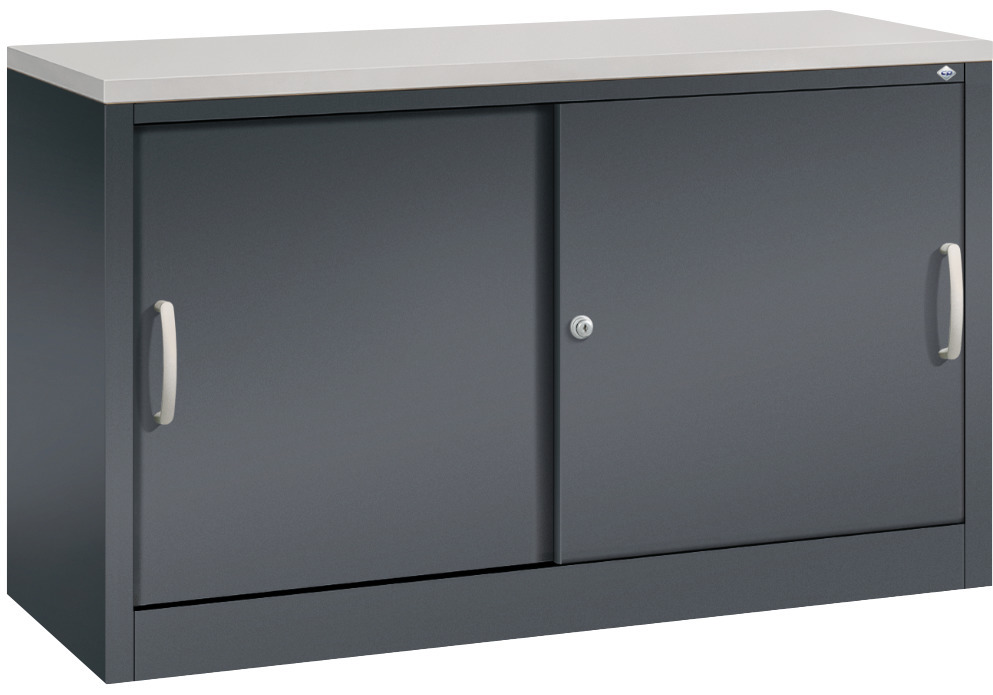 Armadio sopralzo C+P Acurado formato madia, con porte scorrevoli, 1200 x 400 x 720 mm, grigio nero - 1