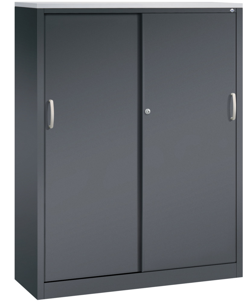 C+P sliding door cabinet Acurado, side cabinet, 1200 x 400 x 1600 mm, black grey - 1