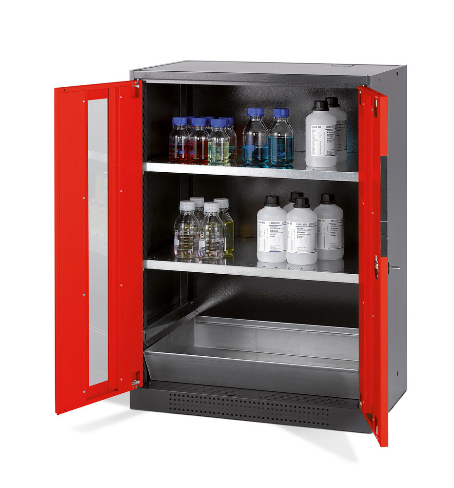 Armoire à produits chimiques CS-82-A, rouge avec étagères - 1