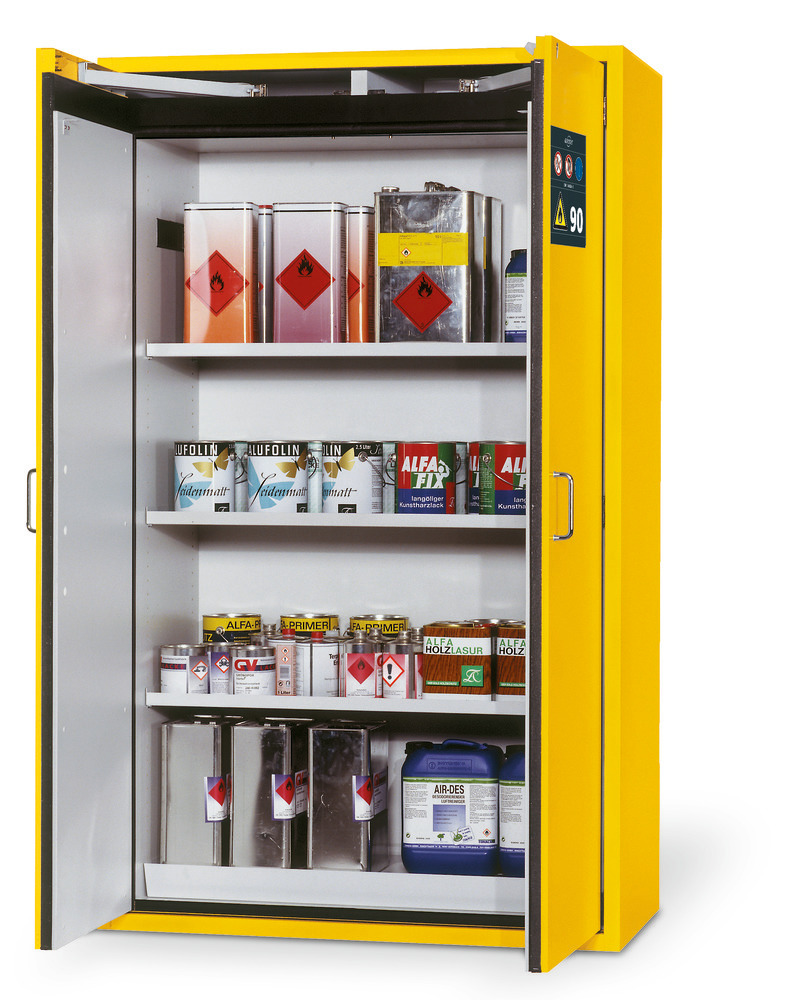 Brandveiligheidskast S90.196.120 geel met opvanglegborden en opvangbak - 1