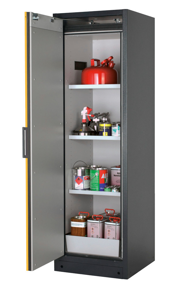 Brandveiligheidskast Q90.195.060 met 3 legborden, 1 bodemopvangbak, deurscharnier links zilver - 1