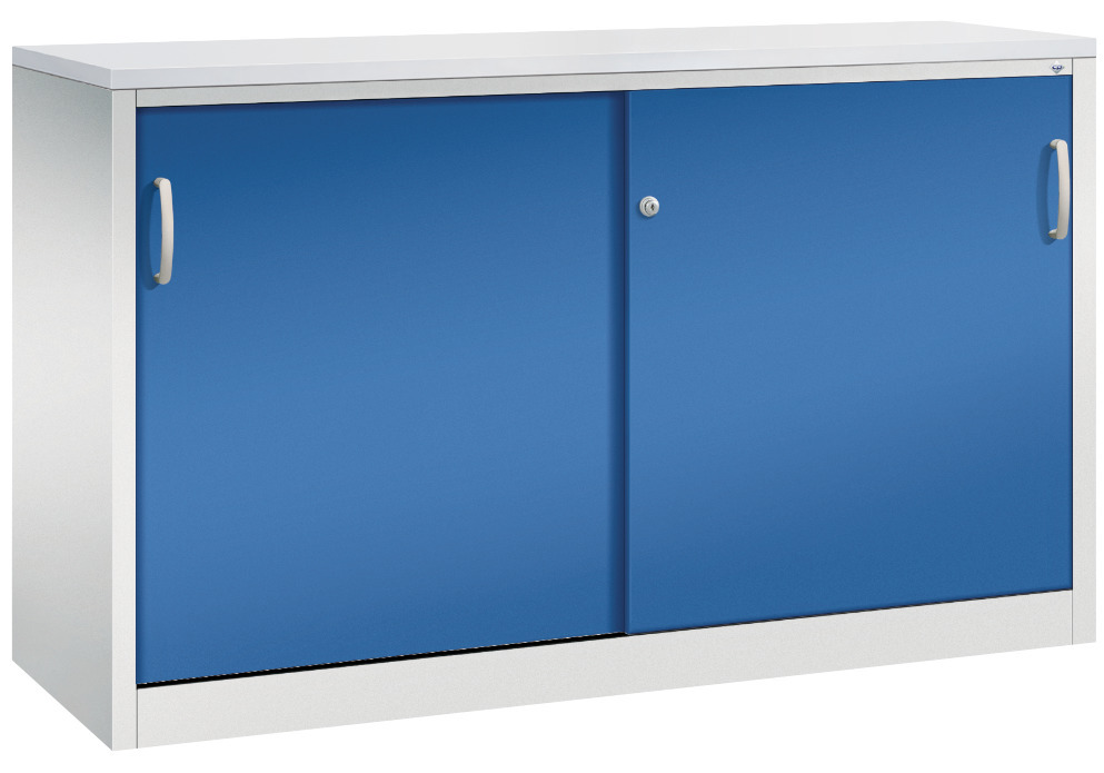 C+P skab med skydedøre Acurado, sideboard, 1600 x 500 x 1000 mm, lysegrå/blå - 1