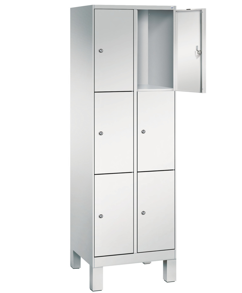 Armoire à casiers Cabo-Plus, 2 compartiments avec 3 casiers, 600 x 500 x 1850 mm, gris clair, pieds - 1