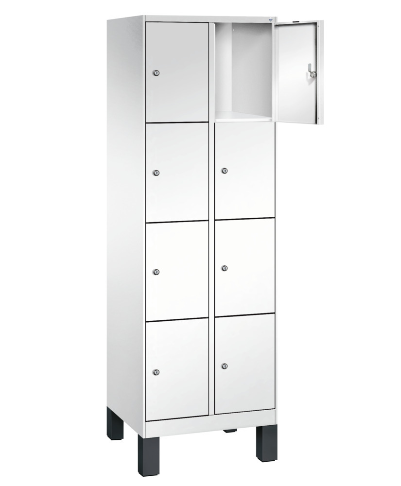 Armoire à casiers Cabo Plus, 2 compartiments avec 4 casiers, 600 x 500 x 1850 mm, blanc, pieds - 1