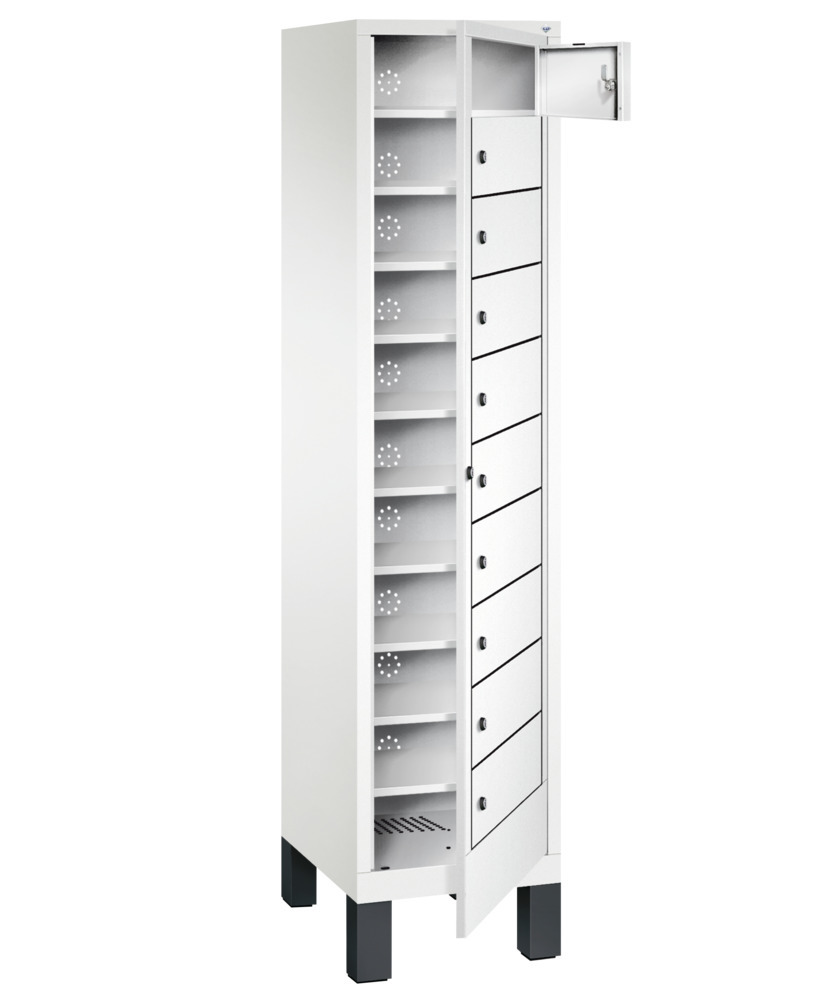 Pyykinkeräilykaappi Cabo-Plus, 1 osasto, jossa 10 lokeroa, 420x500x1850 mm, valkoinen, jaloilla - 1