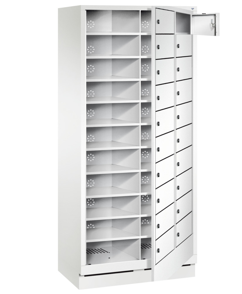 Armoire à linge Cabo-Plus, 2 compartiments à 10 casiers, 810 x 500 x 1800 mm, blanc "trafic", socle - 1