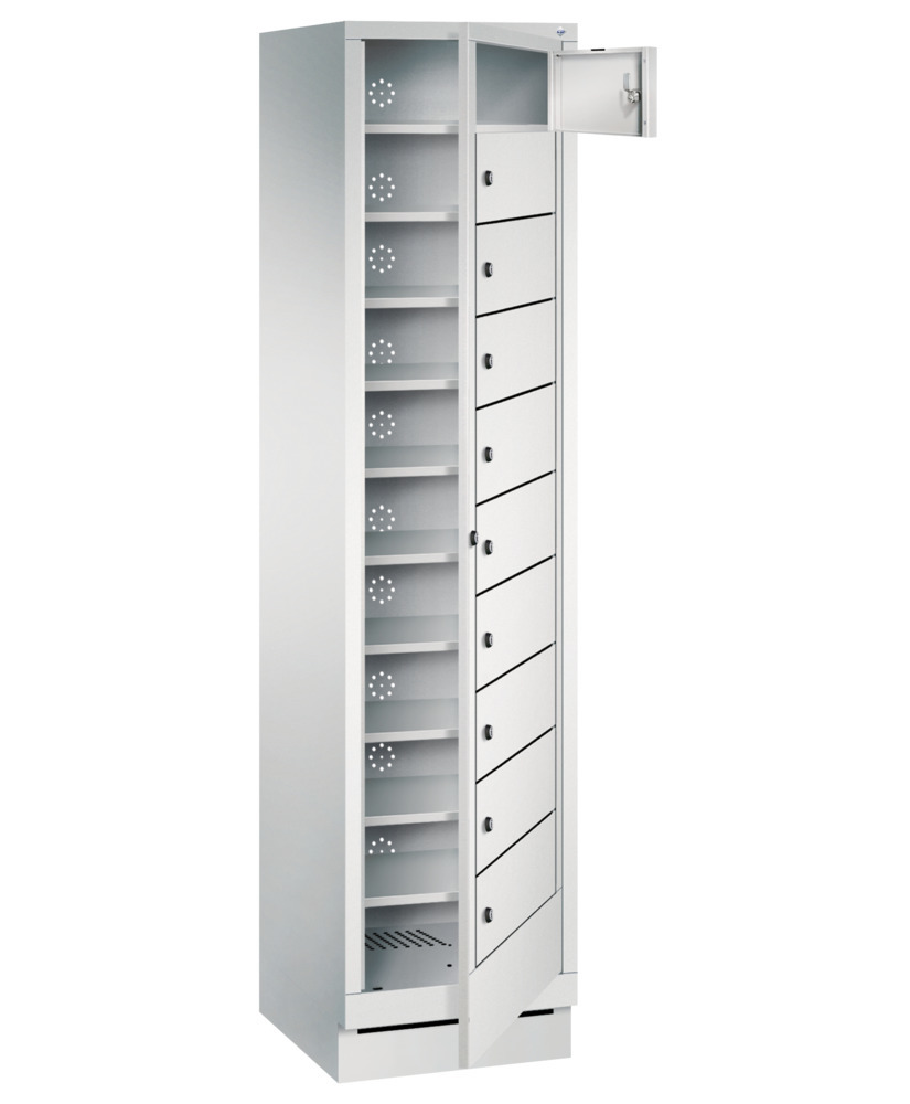 Wäsche-Ausgabeschrank Cabo-Plus, 1 Abteil mit 10 Fächern, 420 x 500 x 1800 mm, lichtgrau, Sockel - 1