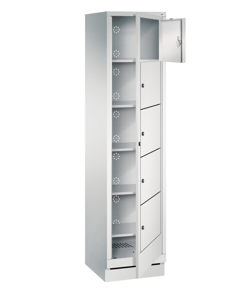 Wäsche-Ausgabeschrank Cabo-Plus, 1 Abteil mit 5 Fächern, 420 x 500 x 1800 mm, lichtgrau, Sockel - 1