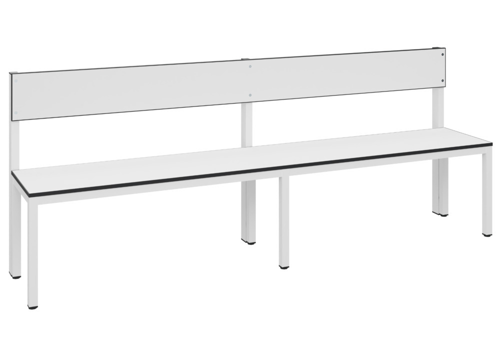 Panchina Basic per spogliatoio, con schienale, superficie di seduta in bianco traffico, L 1960 mm - 1