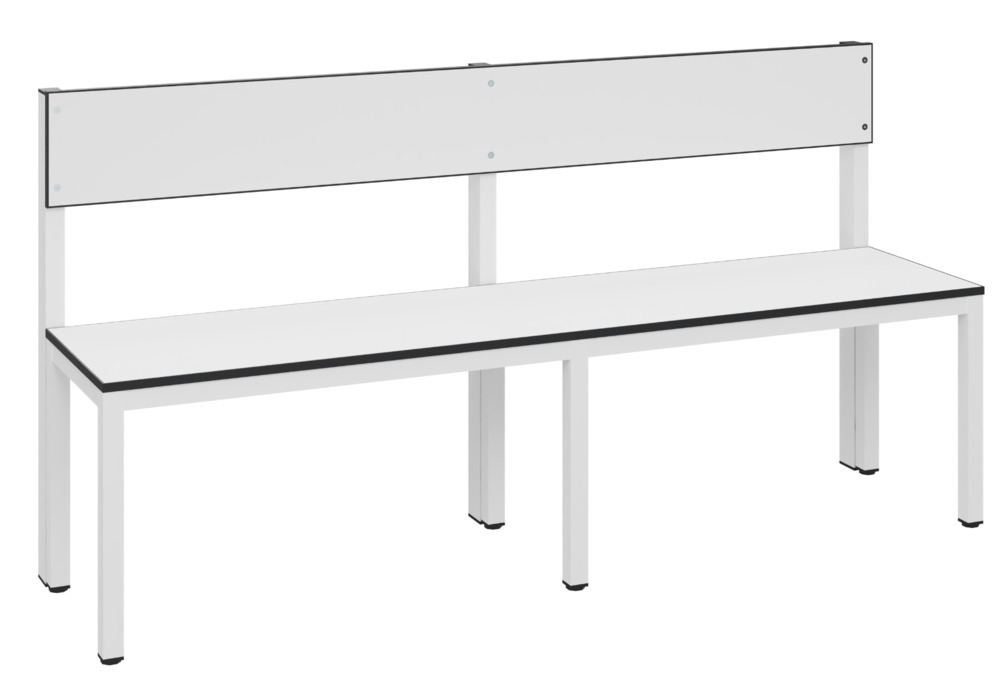 Šatní lavice Basic, s opěrkou, sedák bílý, š 1500 mm - 1