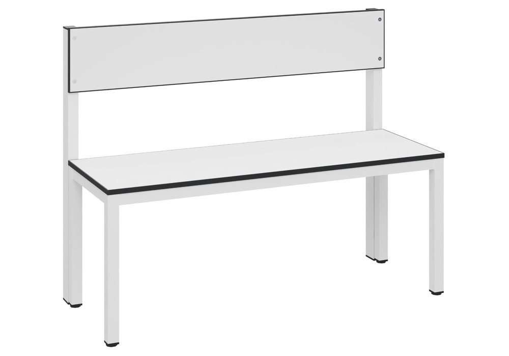 Panchina Basic per spogliatoio, con schienale, superficie di seduta in bianco traffico, L 1000 mm - 1