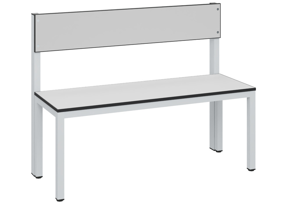 Panchina Basic per spogliatoio, con schienale, superficie di seduta grigio chiaro, L 1000 mm - 1