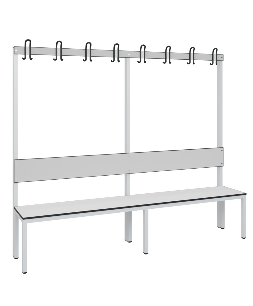 Panchina Basic per spogliatoio, schienale, superficie di seduta grigio chiaro, L 1960 mm - 1