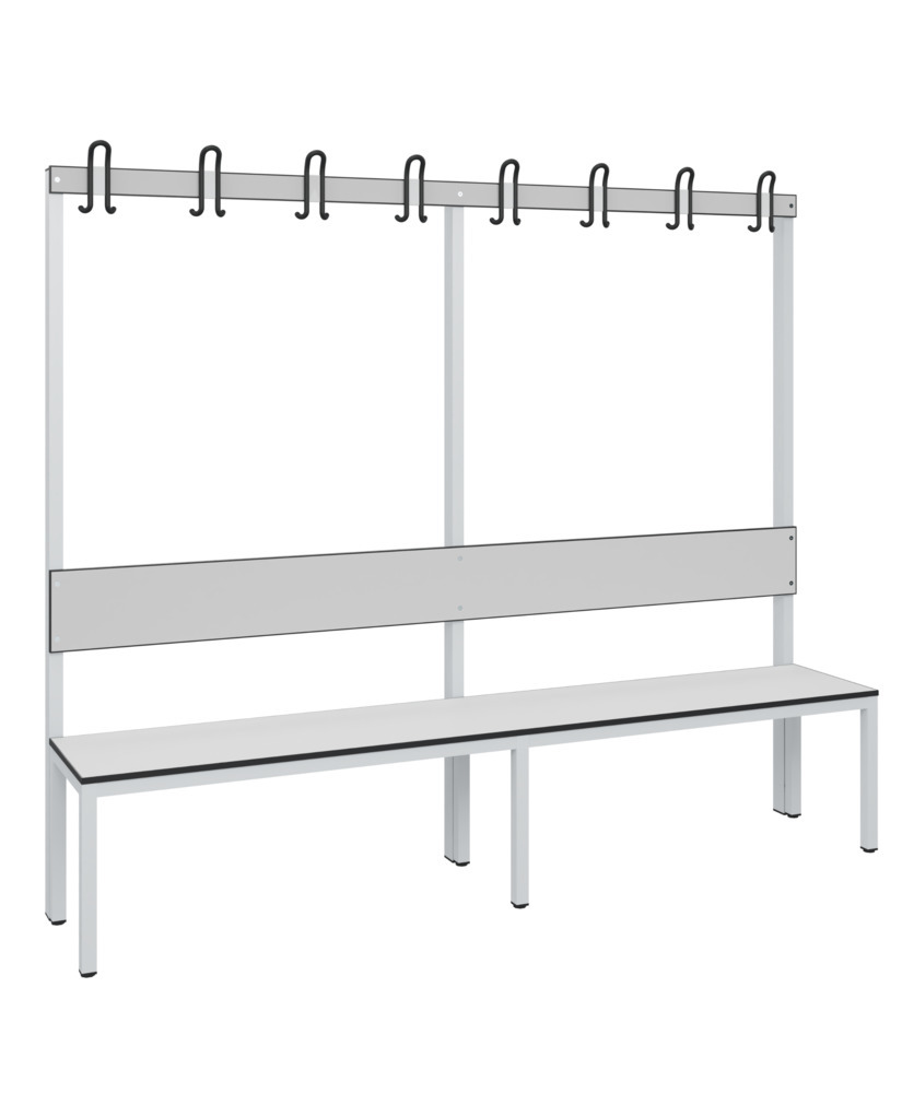 Banc de vestiaire Basic, dossier, assise gris clair, L 1960 mm - 1