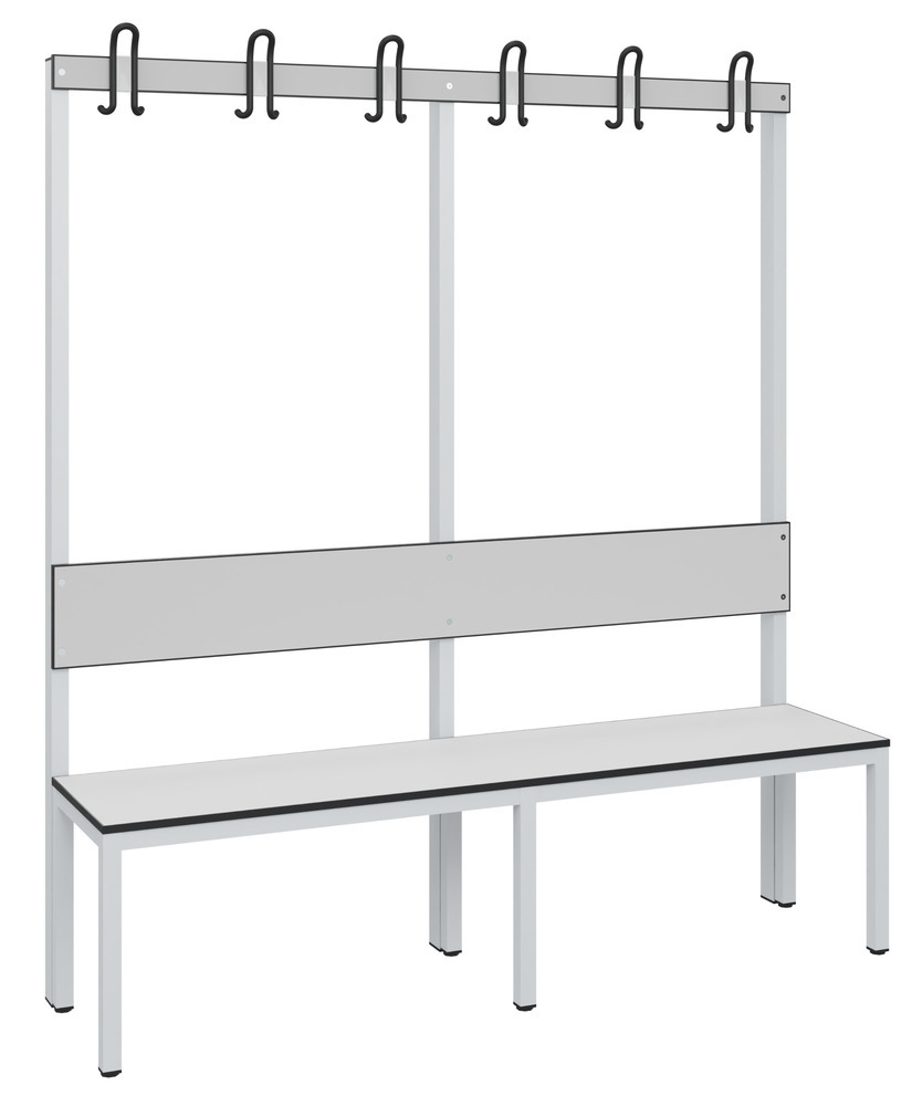 Panchina Basic per spogliatoio, schienale, superficie di seduta grigio chiaro, L 1500 mm - 1