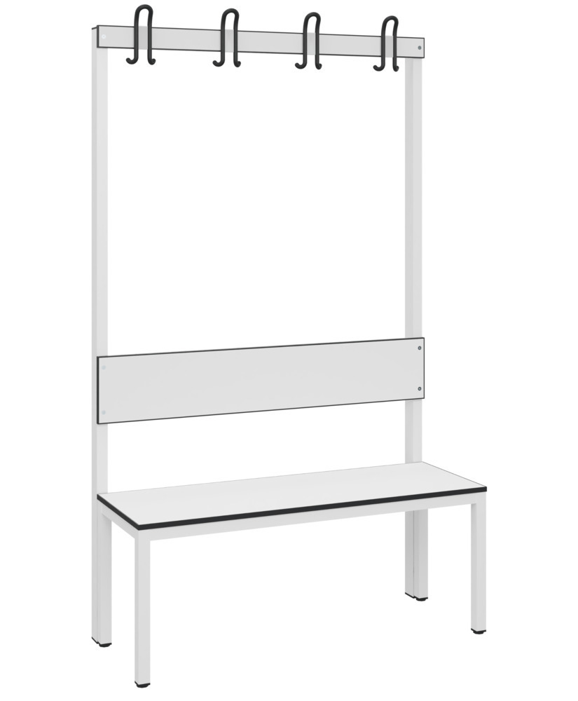Panchina Basic per spogliatoio, con schienale, superficie di seduta in bianco traffico, L 1000 mm - 1
