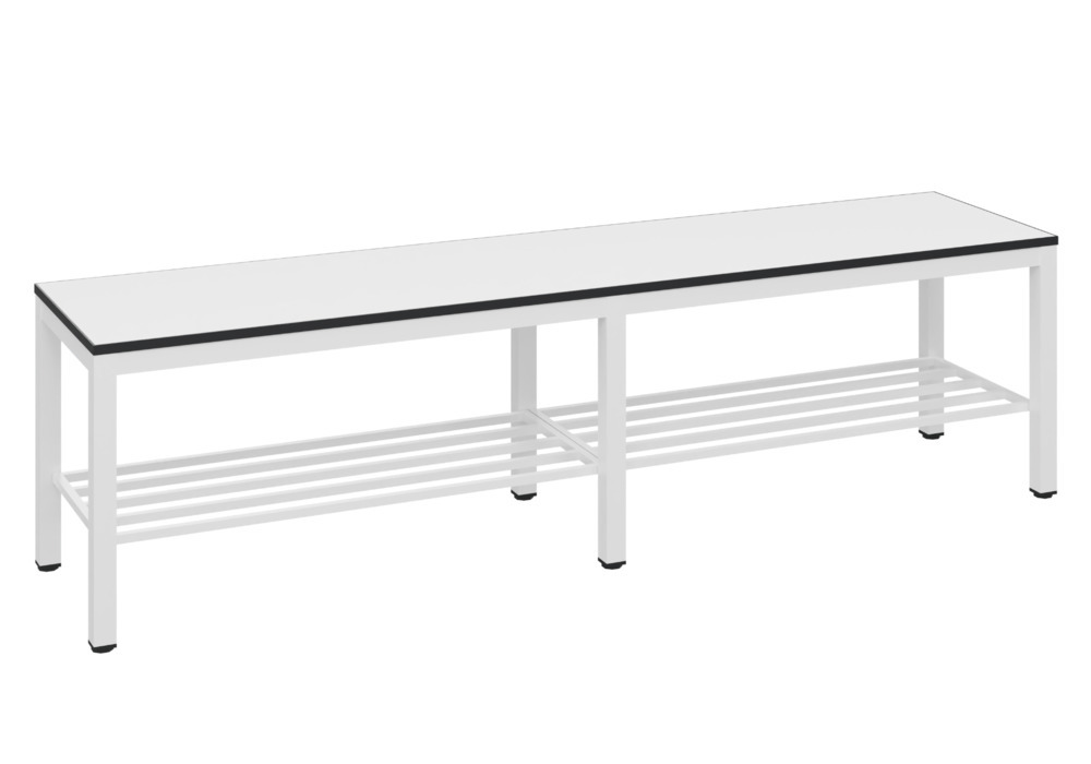 Changing room bench Basic, free-standing, seat traffic white, W 1500 mm, with shoe rack - 1
