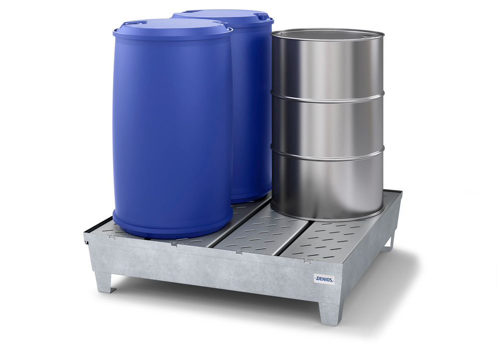 Spill Containment Pallet - 4 Drum Capacity - Removable Grating - Forklift Access - Galvanized Steel - 2