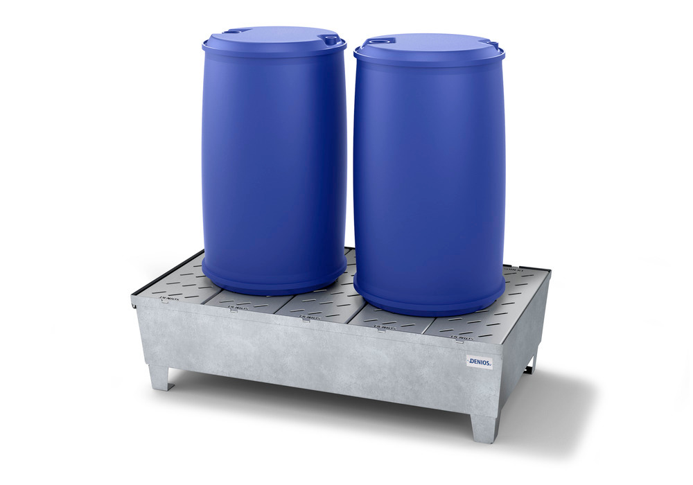 Spill Containment  Pallet - 2 Drum Capacity - Removable Grating - Forklift Access - Galvanized Steel - 3