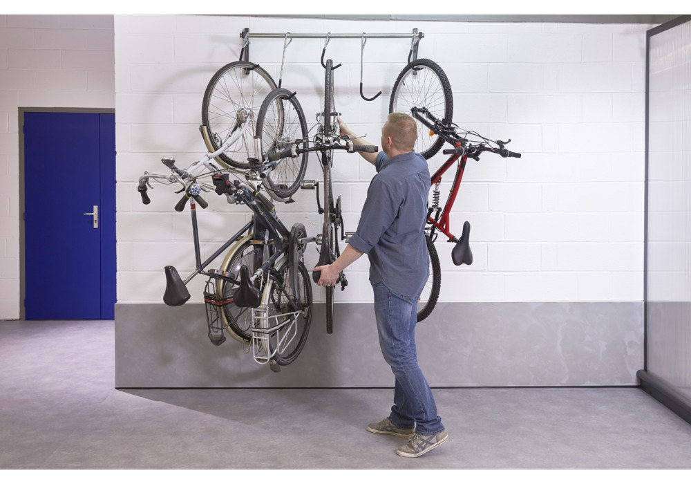 Wandhalter für 5 Fahrräder, mit verschiebbaren Haken, Breite 1190 mm - 4