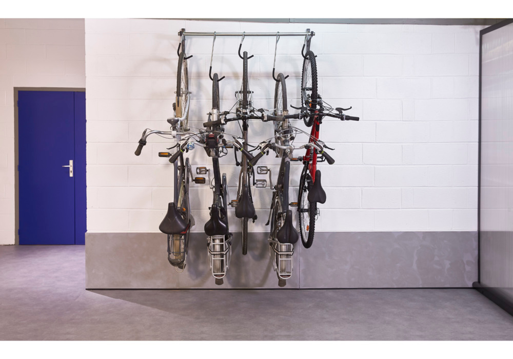 Wandhalter für 5 Fahrräder, mit verschiebbaren Haken, Breite 1190 mm - 3