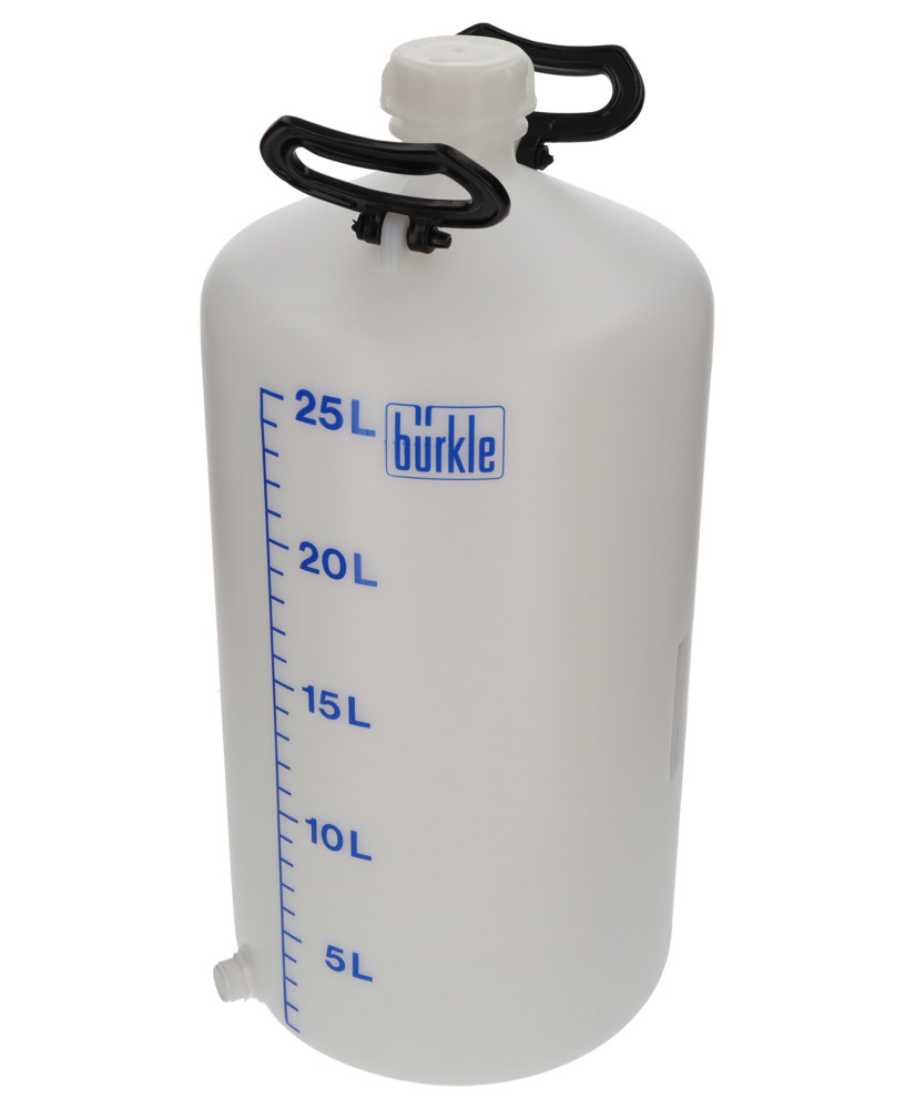 Leveäsuiset pullot HDPE-muovia, kaksi kantokahvaa ja kierrekorkki, 25 litraa, hanaliitännällä - 4