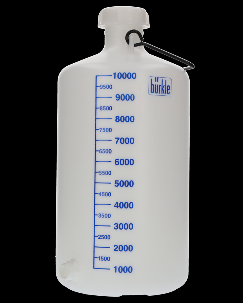 Leveäsuiset pullot HDPE-muovia, kantokahva ja kierrekorkki, 10 litraa, hanaliitännällä - 8