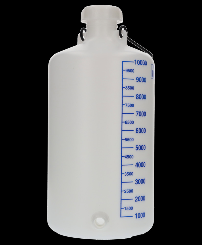 Leveäsuiset pullot HDPE-muovia, kantokahva ja kierrekorkki, 10 litraa, hanaliitännällä - 9