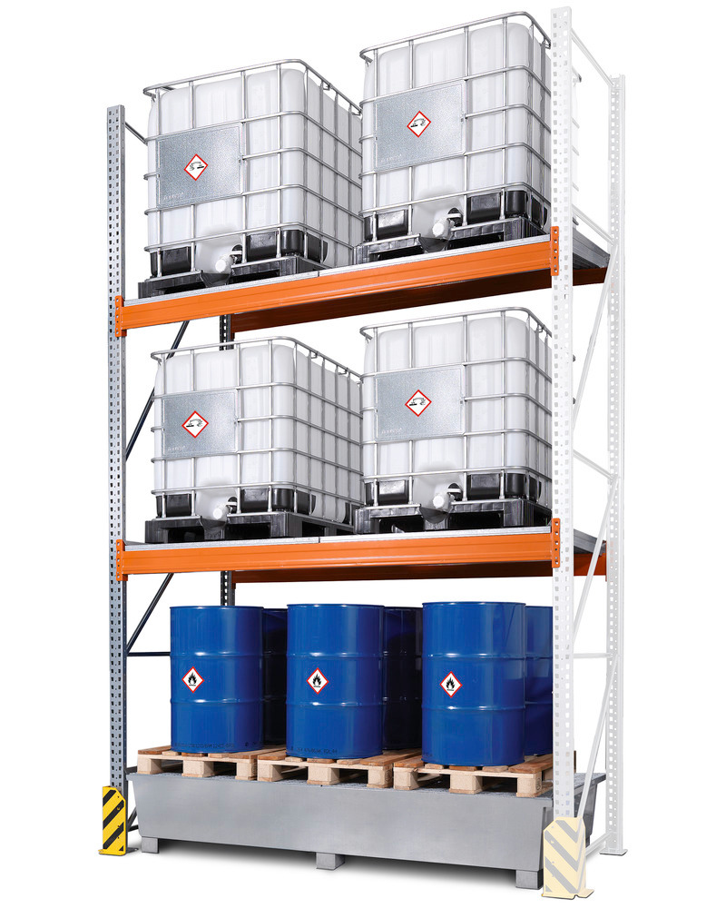 Kombi-reol 4 K6-l med galvaniseret opsamlingskar, til 6 IBCer à 1000 liter, udvidelsesfelt - 1