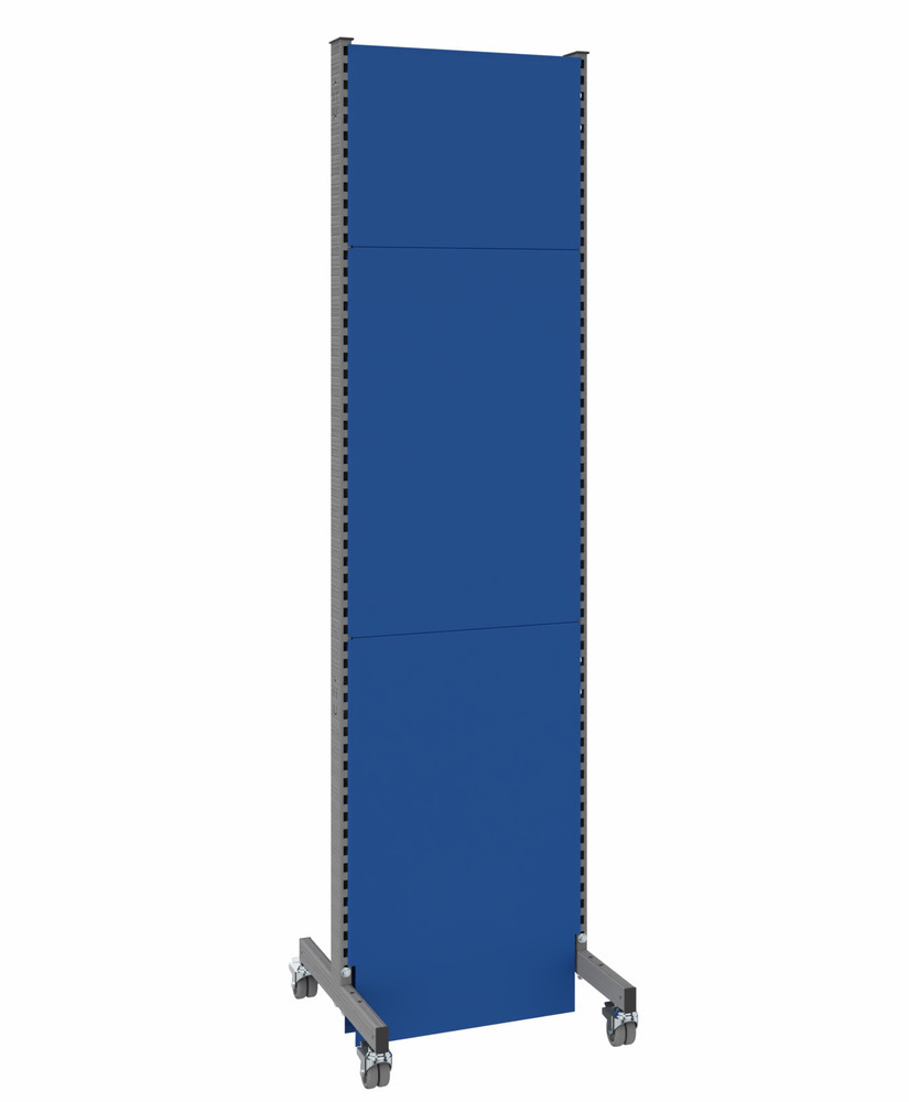 Mobile Akustik Trennwand, Grundfeld, B 625, H 2500 mm, Akustik-Lochblech einseitig, grau/blau - 1