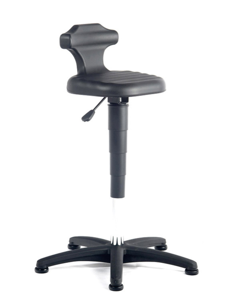 Stolička Bimos pre prácu v sede/stoji, PU polstrovanie, výška sedadla max. 780mm, čierna - 1