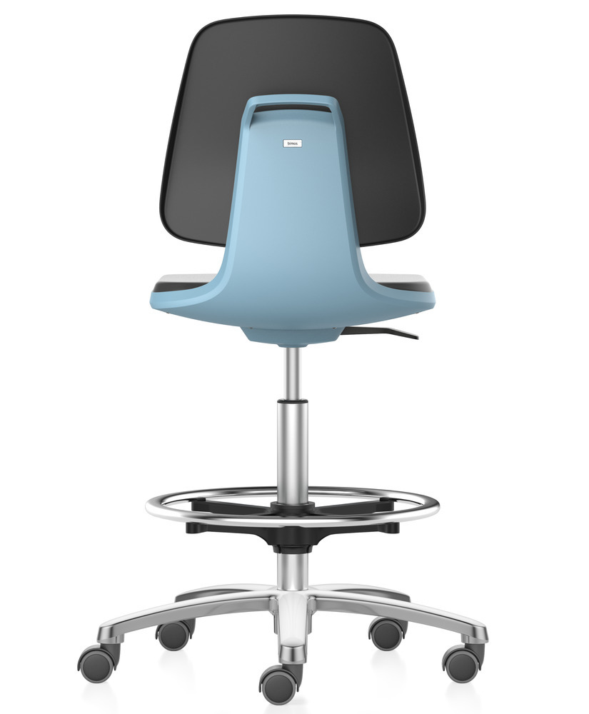 Stolička Bimos Smart, pre laboratóriá a výrobu, sedalo komfort PU polstrovanie max. 810 mm, modrá - 3