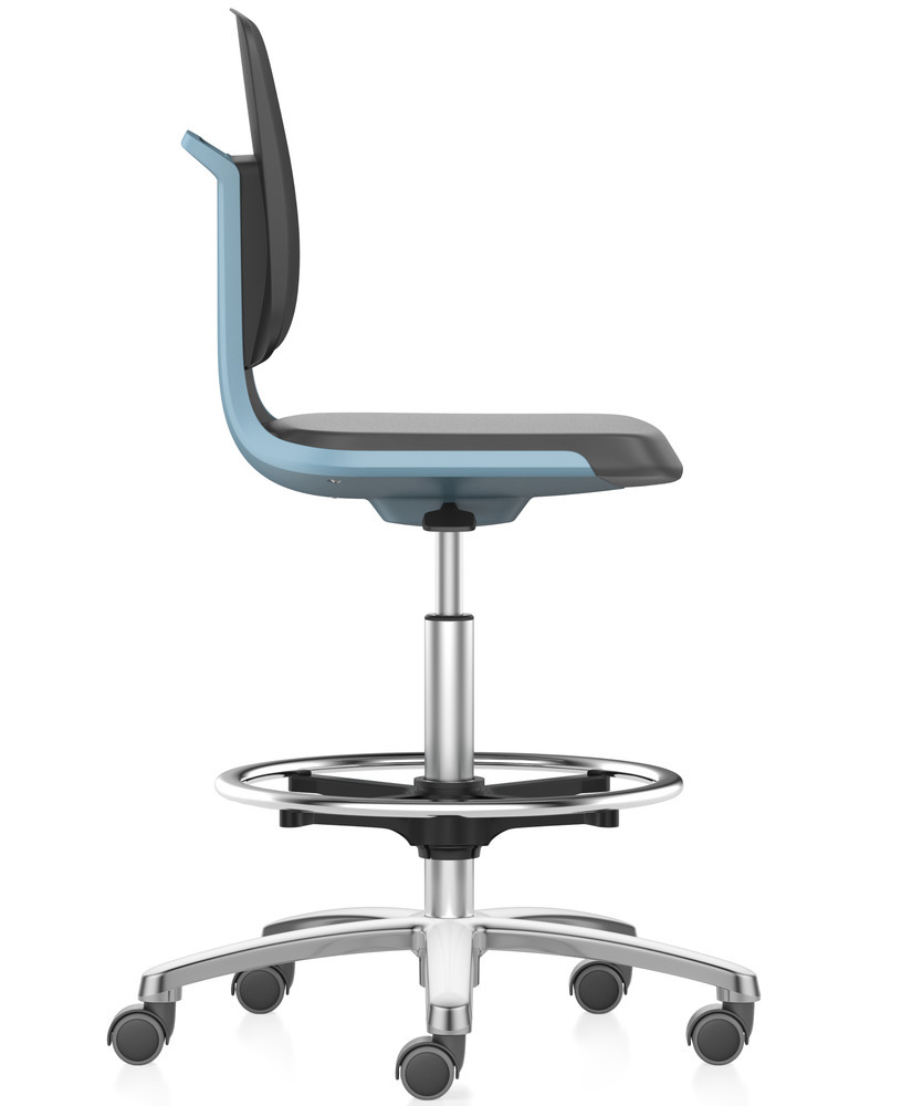 Stolička Bimos Smart, pre laboratóriá a výrobu, sedalo komfort PU polstrovanie max. 810 mm, modrá - 2