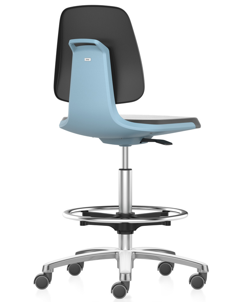 Silla de laboratorio e industrial Bimos Smart, asiento en azul, altura de asiento hasta 810 mm - 1